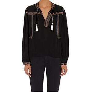Isabel Marant FR 34/US 2 CABELLA Black Embroidered Tunic Top Festival Goth Boho